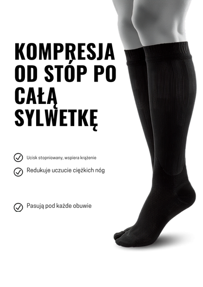 KROK - korzyści: kompresja od stóp, redukuje ciężkie nogi, pod każde obuwie