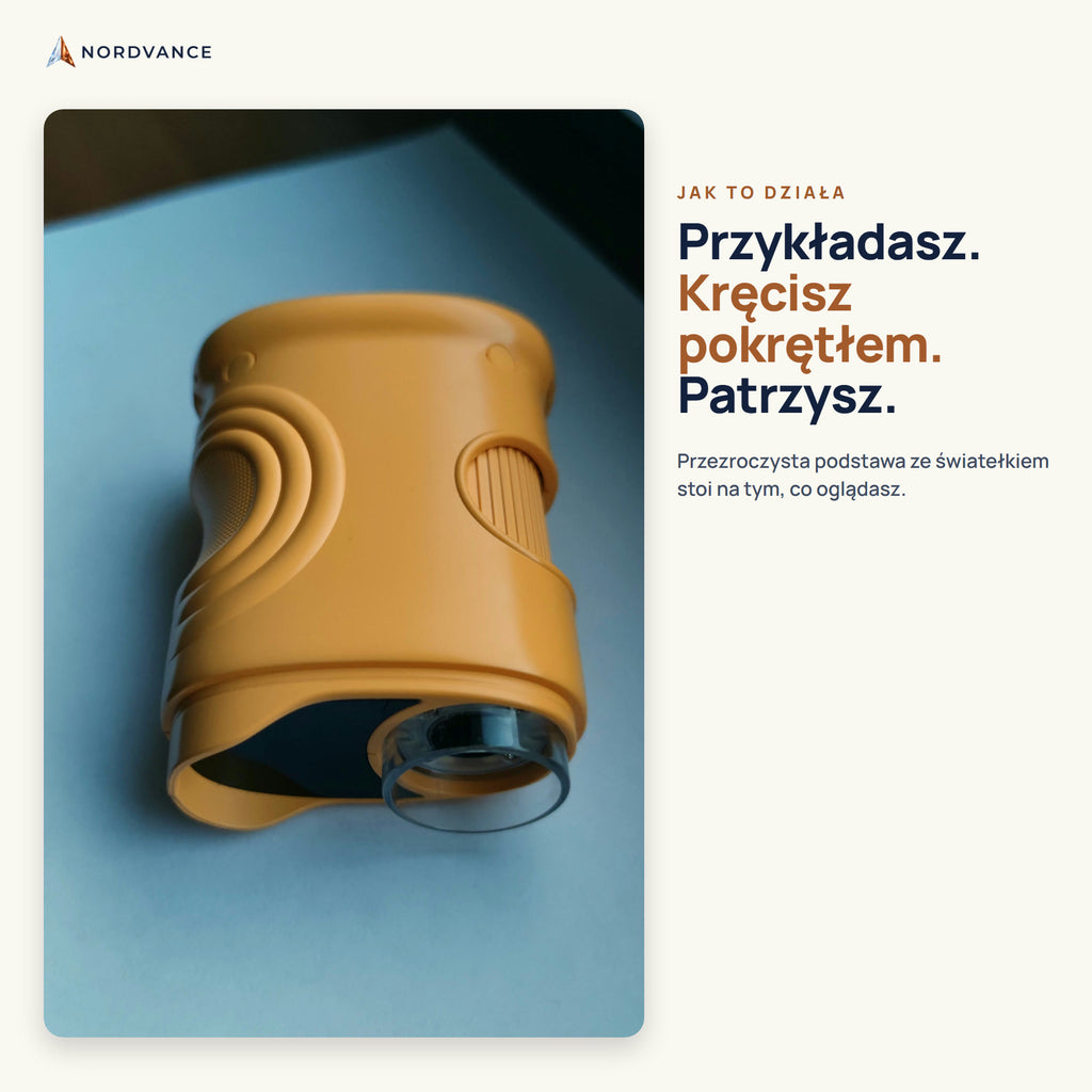 Podstawa mikroskopu z pokrętłem ostrości i podświetleniem